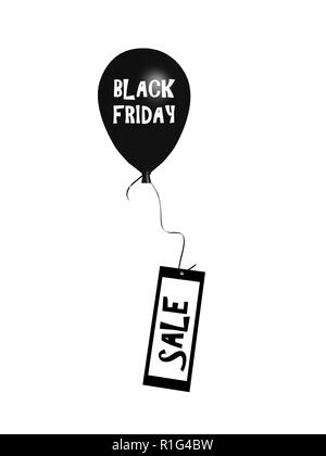 Steigende Ballon mit dem Text schwarzer Freitag hängt eine Karte mit dem Verkauf. 3D-Rendering Stockfoto