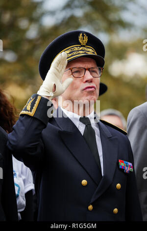 Präfekt von Lyon, Pascal Mailhos besucht 11. November Zeremonie, Lyon, Frankreich Stockfoto