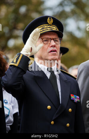 Präfekt von Lyon, Pascal Mailhos besucht 11. November Zeremonie, Lyon, Frankreich Stockfoto