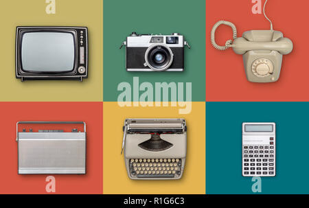 Retro 80er Jahre Elektronik Artikel Hintergrund Stockfoto