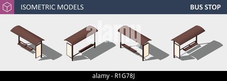 City Bus Stop-Vektor isometrische Flachbild 3D-Konzept. Stock Vektor