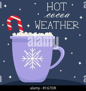 Gruß Winter Card im Cartoon Stil. Heißer Kakao Wetter. Stock Vektor