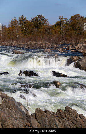 Schnell fließendem Wasser entlang des Potomac River an der Great Falls State Park in Virginia, USA Stockfoto