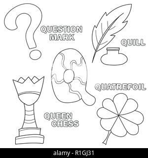 Buchstaben Q. Englisch lernen Alphabet. Malbuch. Vector Illustration Stock Vektor