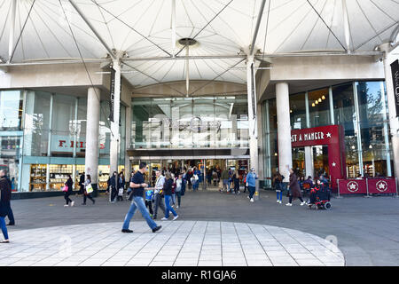 Eingang WestQuay Einkaufszentrum, über Bar Street. Southampton, Hampshire, England, Vereinigtes Königreich, UK, Europa Stockfoto