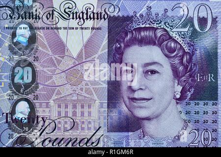 Bank von England £ 20 Banknote Stockfoto