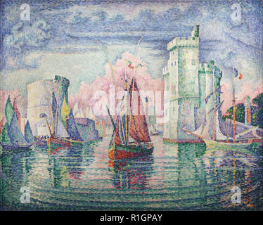 Malerei" Eingang von La Rochelle Hafen" (Serre de la Rochelle') des Französischen Neo-Impressionist Malers Paul Signac (1921) im Pariser Musée d'Orsay, Frankreich. Stockfoto