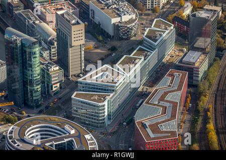 Luftaufnahme, FLOAT, Düsseldorf, Neubau von Büro- und Geschäftshaus 'Float' WITTE Projektmanagement, Düsseldorf media Port, Francis St Stockfoto