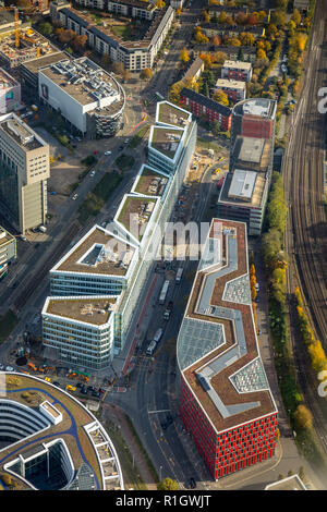 Luftaufnahme, FLOAT, Düsseldorf, Neubau von Büro- und Geschäftshaus 'Float' WITTE Projektmanagement, Düsseldorf media Port, Francis St Stockfoto