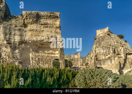 Château des Baux de Provence, Felsen, Sonnenuntergang, Provence, Frankreich Stockfoto