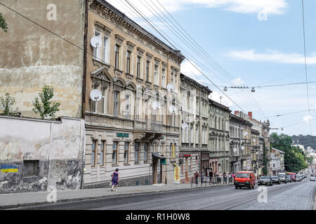 Lemberg, Ukraine - Juli 11, 2018: Street View in Lemberg Stadt, wo ist die größte Stadt in der westlichen Ukraine und der 7. größte Stadt im Land Stockfoto