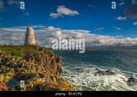 Twr Bach Leuchtturm, Ynys Llanddwyn, Anglesey, Wales Stockfoto