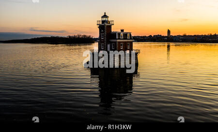 Sunrise, Hudson Athen Leuchtturm, den Hudson River, New York, USA Stockfoto