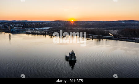 Sunrise, Hudson Athen Leuchtturm, den Hudson River, New York, USA Stockfoto