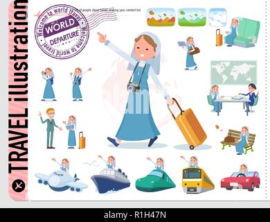Eine Reihe von Nonne Frauen auf Reisen. Es gibt auch Fahrzeuge wie Boote und Flugzeuge. Es ist Vektor Kunst so ist es leicht zu bearbeiten. Stock Vektor