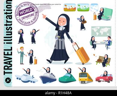 Eine Reihe von Nonne Frauen auf Reisen. Es gibt auch Fahrzeuge wie Boote und Flugzeuge. Es ist Vektor Kunst so ist es leicht zu bearbeiten. Stock Vektor