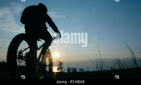 Fat bike auch fatbike oder Fat Tire Bike Im Sommer reiten im Gras. Stockfoto