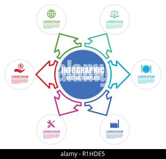 Infografik vector Template Technology Business Industrie Reisen Ernährung Service mit 6-Optionen Stock Vektor