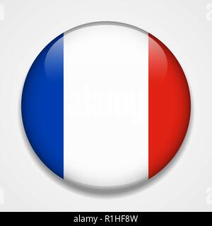 Flagge Frankreichs führen. Runde glänzend Abzeichen Stock Vektor