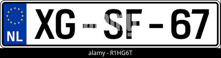 Netherlands Car plate. Fahrzeugnummer Stock Vektor