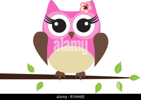 Vector Illustration von niedlichen Eule sitzen im Baum. Stock Vektor