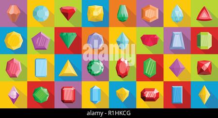 Jewel Symbole gesetzt. Flache Darstellung von 32 Kristall Juwel Vector Icons für Web Stock Vektor