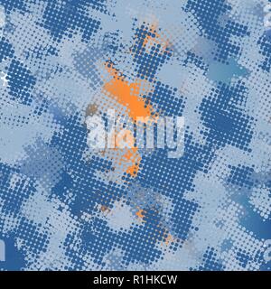 Mode camouflage Denim digital pixel Blau und Orange textile Muster Vektor Stock Vektor