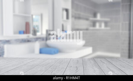 Badezimmer Interior Design mit blauen Handtücher und Leer Holzboden Stockfoto