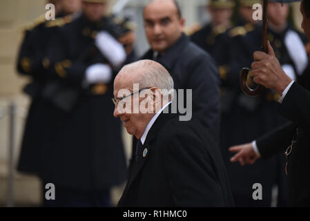 November 11, 2018 - Paris, Frankreich: tunesische Präsident Beji Caid Essebsi kommt an der Elysee Palast der Armistice Day Gedenken zu verbinden. Plus de 60 Chefs d'Etat et de gouvernement et dirigeants de Grandes Institutionen internationales ont fait le deplacement ein Paris assister à la Gedenken du centieme Anniversaire de l'Armistice du 11 Novembre 1918 gießen. *** Frankreich/KEINE VERKÄUFE IN DEN FRANZÖSISCHEN MEDIEN *** Stockfoto