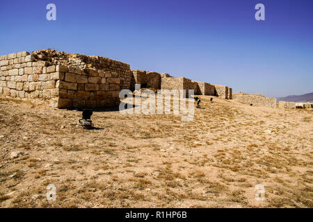 Blick auf Sumhuram (der kleine befestigte Stadt"), ein nach Süden 1001 archäologische Stätte in der Nähe von Taqah. Die dhofar Region von Oman. Stockfoto