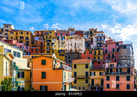 Bunte Häuser in Manarola Village Italien Stockfoto