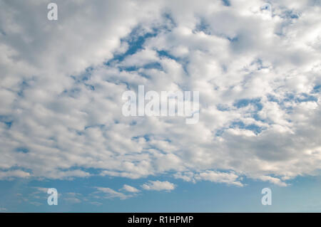 Cloudscape von altocumului mit einem blauen Himmel Hintergrund fotografiert im Stubaital, Tirol, Österreich Stockfoto