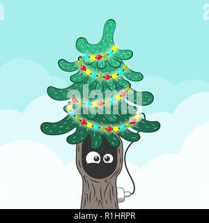 Weihnachten Tannenbaum mit Augen, die in der Höhle. Flat Style Stock Vektor