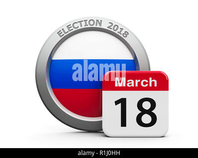 Emblem von Russland mit "Kalender" - Der 18. März - Stellt den Wahltag in Russland 2018, 3D-Rendering, 3D-illustra Stockfoto