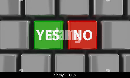 Computer Tastatur mit Ja und keine Schlüssel, dreidimensionale Rendering, 3D-Darstellung Stockfoto