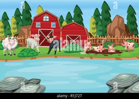 Eine Farm Animal Szene Abbildung Stock Vektor