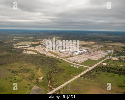 Luftaufnahme Trace Track in Austin Texas mit Sturm, Wolken im Himmel Stockfoto