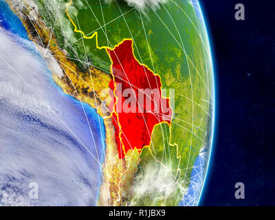 Bolivien auf dem Planeten Erde mit Netzwerken. Extrem detaillierte Planeten und Wolken. 3D-Darstellung. Elemente dieses Bild von der NASA eingerichtet. Stockfoto