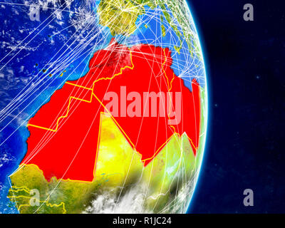Maghreb auf dem Planeten Erde mit Netzwerken. Extrem detaillierte Planeten und Wolken. 3D-Darstellung. Elemente dieses Bild von der NASA eingerichtet. Stockfoto