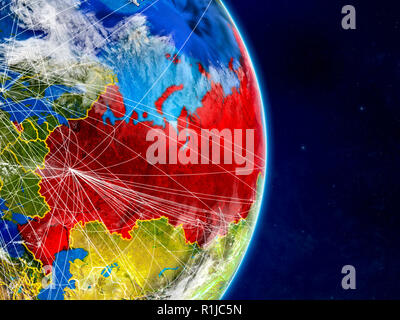 Russland auf dem Planeten Erde mit Netzwerken. Extrem detaillierte Planeten und Wolken. 3D-Darstellung. Elemente dieses Bild von der NASA eingerichtet. Stockfoto