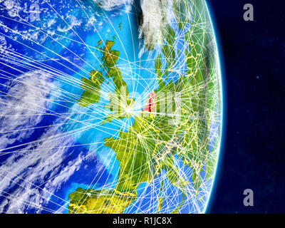 Niederlande auf dem Planeten Erde mit Netzwerken. Extrem detaillierte Planeten und Wolken. 3D-Darstellung. Elemente dieses Bild von der NASA eingerichtet. Stockfoto