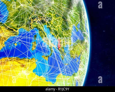 Albanien auf dem Planeten Erde mit Netzwerken. Extrem detaillierte Planeten und Wolken. 3D-Darstellung. Elemente dieses Bild von der NASA eingerichtet. Stockfoto