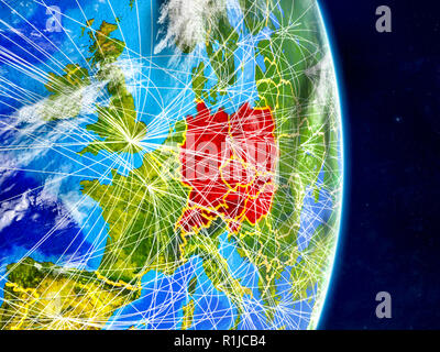 Mitteleuropa auf dem Planeten Erde mit Netzwerken. Extrem detaillierte Planeten und Wolken. 3D-Darstellung. Elemente dieses Bild von der NASA eingerichtet. Stockfoto