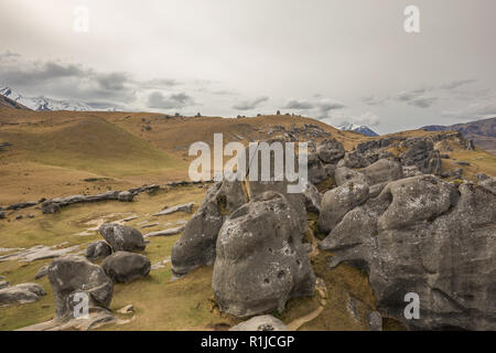 Der Burgberg Schutzgebiet oder Kura Tawhiti, Arthur's Pass, Kalkstein Felsformationen, Südliche Alpen, Südinsel, Neuseeland Stockfoto