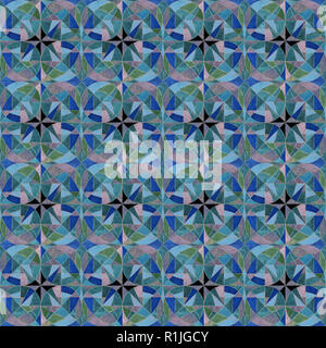 Aquarell von Hand bemalt Ornament nahtlose Muster. Abstrakte geometrische Mosaik Hintergrund für Surface Design, Textil, Verpackung Papier, Tapeten, Tel. Stockfoto