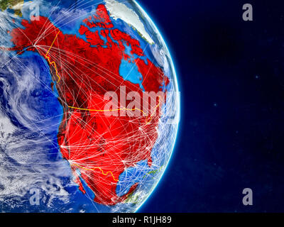 NAFTA-Mitglied staaten auf dem Planeten Erde mit Netzwerken. Extrem detaillierte Planeten und Wolken. 3D-Darstellung. Elemente dieses Bild von Stockfoto
