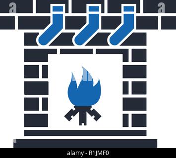 Kamin mit weihnachtssocken Glyphe Symbol auf weißem Hintergrund Stock Vektor