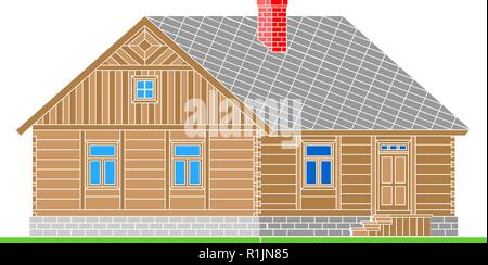 Landhaus aus verarbeiteten Protokolle. Winkel Verbindungen mit quadratischen anmeldet. Vector Illustration. Farbe Silhouette. Stock Vektor