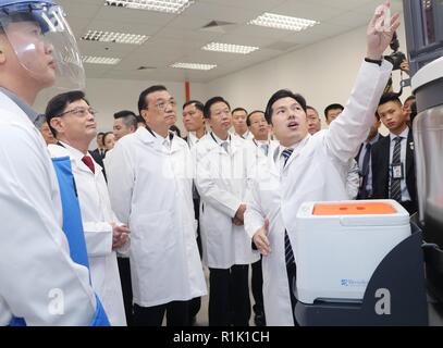 Singapur. 13 Nov, 2018. Chinesische Ministerpräsident Li Keqiang visits Tessa Therapeutika in Singapur, Nov. 13, 2018. Credit: Liu Weibing/Xinhua/Alamy leben Nachrichten Stockfoto