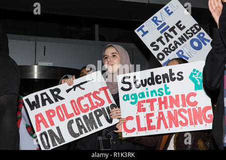 London, Großbritannien. 13. November 2018. Die Studierenden nehmen teil an einer kreativen und gewaltfreien Festival der Widerstand im Protest gegen eine Rede am Londoner King's College (KCL) von Mark Regev, der israelische Botschafter in Großbritannien organisiert, gegen den damit einhergehenden Normalisierung und Legitimation von KCL von Israels Unterdrückung des palästinensischen Volkes und gegen das KCL Schlag auf student Aktivismus. Credit: Mark Kerrison/Alamy leben Nachrichten Stockfoto